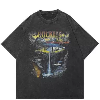 Футболка уличной одежды с абстрактным рисунком, хлопковая стираная черная футболка, унисекс, топы, футболки, летние футболки с короткими рукавами S чёрный