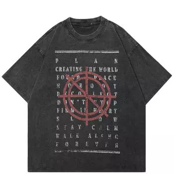 Футболка уличной одежды с графическими персонажами и выстиранными черными принтами, хлопковая футболка унисекс, летние футболки с короткими рукавами S чёрный