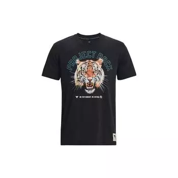 Футболка Under Armour Project Rock Retro Tiger с круглым вырезом и короткими рукавами, мужские топы, черные 1379113-001 XL