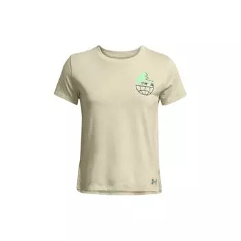 Футболка Under Armour с геометрическим узором и буквенным принтом, повседневная, с круглым вырезом и коротким рукавом, женские топы, пыльно-розовый, серый 1383036-273 XS