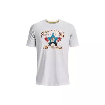 Футболка Under Armour со звездным узором и буквенным принтом с круглым вырезом и короткими рукавами, мужские топы, белые 1376802-100 XL