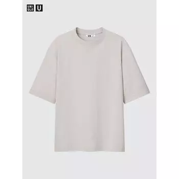 Футболка Uniqlo Airism CoTTon Oversize с круглым вырезом, 5 частей 02 LIGHT GRAY/MEN 3XL
