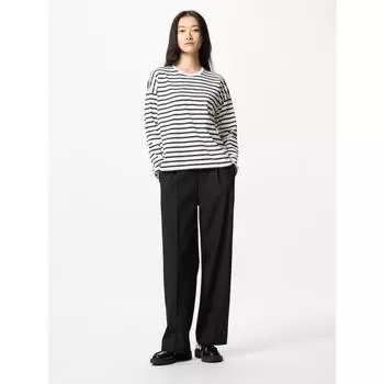 Футболка Uniqlo Airism CoTTon с длинным рукавом в полоску 01 OFF WHITE/WOMEN XS