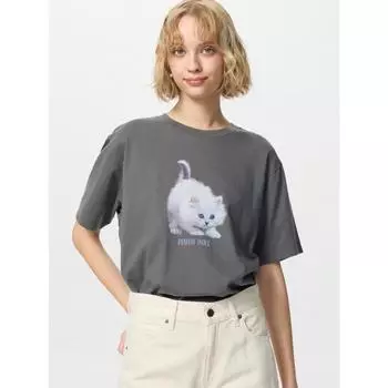 Футболка Uniqlo Cat Strong UT с графическим принтом, короткий рукав C