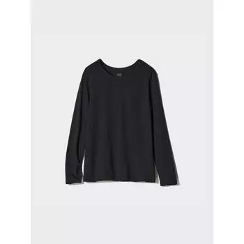 Футболка Uniqlo HeatTech CoTTon с круглым вырезом и длинным рукавом, очень теплая 01 OFF WHITE/WOMEN XS