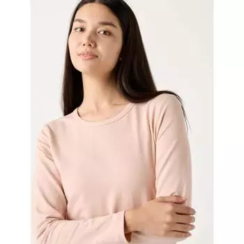 Футболка Uniqlo HeatTech CoTTon с круглым вырезом и длинным рукавом, очень теплая 69 NAVY/WOMEN XS