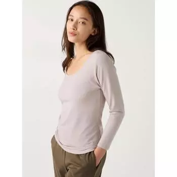 Футболка Uniqlo HeatTech из хлопка с U-образным вырезом, 8 частей, очень теплая 02 LIGHT GRAY/WOMEN S
