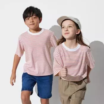 ФУТБОЛКА UNIQLO KIDS AIRISM из ХЛОПКА С КРУГЛЫМ ВЫРЕЗОМ, с короткими рукавами