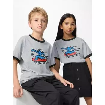 Футболка Uniqlo Kids Ny Pop Art UT с коротким рукавом и принтом Кейт Б 03 GRAY/KIDS 100