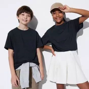 ФУТБОЛКА UNIQLO KIDS ULTRA STRETCH DRY EX С КРУГЛЫМ ВЫРЕЗОМ С КОРОТКИМ РУКАВОМ, ЧЕРНАЯ