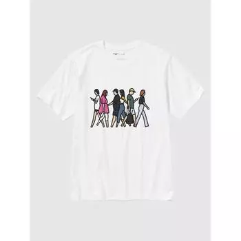 Футболка Uniqlo Peace For All с коротким рукавом и графическим принтом, стандартный крой Julian Opie 00 WHITE/UNISEX 4XL