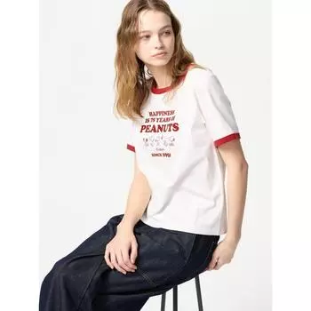 Футболка Uniqlo PeanUTs UT с графическим принтом, короткий рукав C 00 WHITE/WOMEN XS