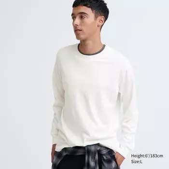 Футболка UNIQLO с мягким начесом и круглым вырезом (Длинный рукав)