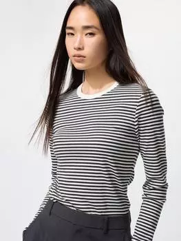 Футболка Uniqlo SofT Lip T с длинным рукавом в полоску 01 OFF WHITE/WOMEN XS