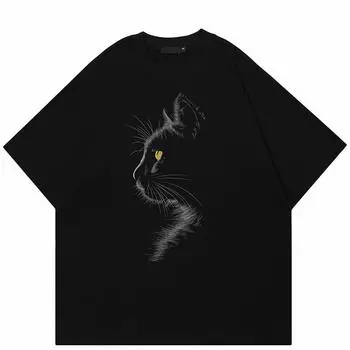 Футболка унисекс 2024 «Одинокий кот смотрел вперед» M чёрный