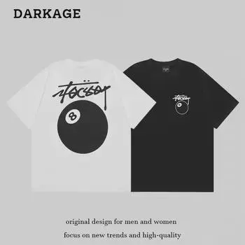 Футболка унисекс черного цвета с коротким рукавом и принтом «8», летний уличный тренд, свободный крой. XXL белый