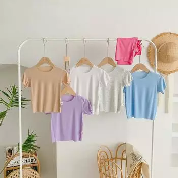 Футболка унисекс детская модальная бесшовная с коротким рукавом (0-2 года, категория А). 90cm