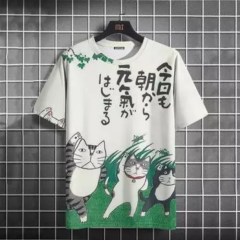 Футболка унисекс для мужчин и женщин, футболки с 3d принтом забавного кота для мужчин, футболки, мужская одежда, Harajuku, футболка большого размера с коротким рукавом S