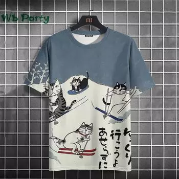 Футболка унисекс для мужчин и женщин с забавным принтом кота в 3D, мужская одежда, футболка для мужчин, Harajuku, свободная футболка с коротким рукавом, летние топы S