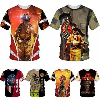 Футболка унисекс, футболка с 3D-принтом для пожарных, мужской/женский повседневный топ с короткими рукавами S