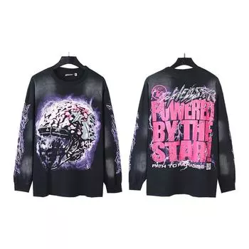 Футболка унисекс Hellsta Hip-Hop из хлопка с длинным рукавом: Модный европейский и американский стиль Large