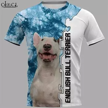 Футболка унисекс HX English Bull Terrier, мужская уличная одежда, 3D-принт, Harajuku, короткий рукав, повседневный хип-хоп-пуловер, Прямая поставка S белый
