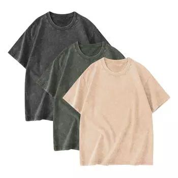 Футболка унисекс из 3 предметов, повседневная, свободная, однотонная, с круглым вырезом, пуловер, футболка с коротким рукавом, топ S бежевый