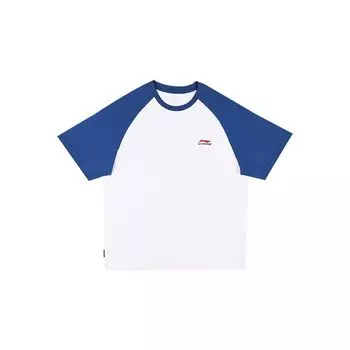 Футболка унисекс из хлопка с коротким рукавом и цветными блоками Li Ning Sports Leisure Series, цвет белый, синий YHSU169-4 XXS