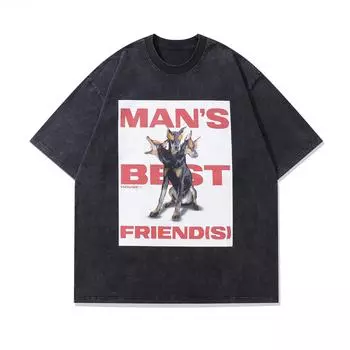 Футболка унисекс из хлопка стирки «Doberman Money Ghost», мужская, женская, с коротким рукавом, с круглым вырезом, модная, летняя, винтажная, ретро-футболка S