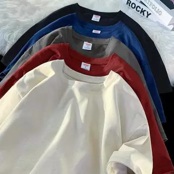 Футболка унисекс из плотного чистого хлопка белого и черного цвета, большой размер, круглый вырез, короткий рукав, однотонная, свободный крой. S