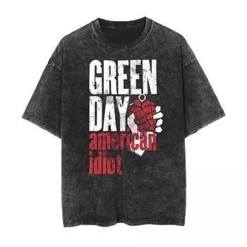 Футболка унисекс из стираного хлопка Green Day Rock Band, с коротким рукавом, топ, необходимый фанатам, модная, летняя, винтажная S