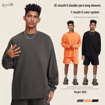 Футболка унисекс из толстой двойной пряжи с длинным рукавом, 260 г, модный бренд, маленький воротник, многоцветная, идеально подходит для осени/зимы S белый