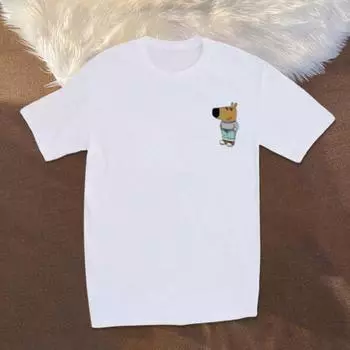 Футболка унисекс летняя с рисунком мультфильма Chill Guy Graphic свободная круглая горловина короткий рукав пуловер топ повседневная школьная спортивная одежда M белый