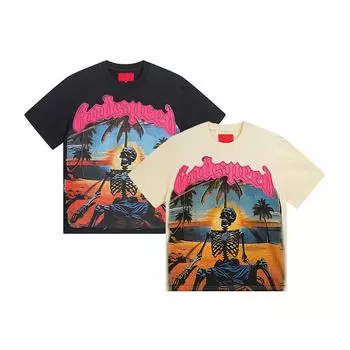 Футболка унисекс, повседневная, свободная, большого размера, удобная, с коротким рукавом, с круглым вырезом L бежевый