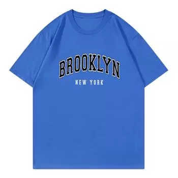 Футболка унисекс, повседневный свободный топ, удобная футболка с круглым вырезом L синий