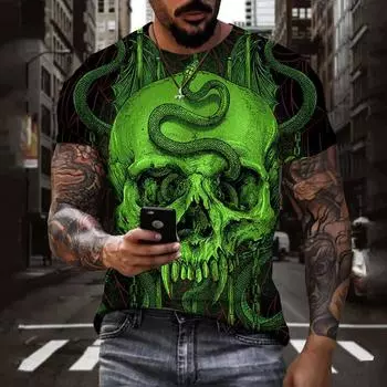 Футболка унисекс с 3D-принтом черепа, летний топ, уличная одежда с короткими рукавами, повседневная мода, футболка большого размера XS