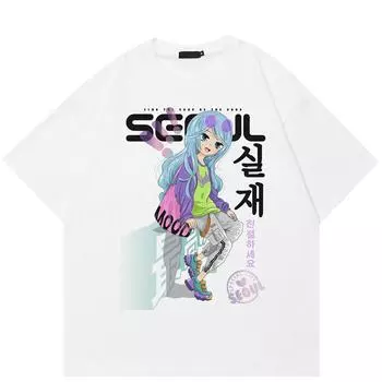 Футболка унисекс с аниме синими волосами для девочек