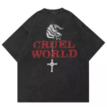 Футболка унисекс с буквенным принтом Streetwear Both Sides Cruel World 2024 S чёрный