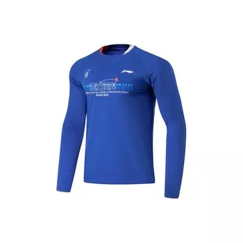 Футболка унисекс с длинным рукавом и принтом букв для настольного тенниса Li Ning, топы унисекс Dreamy-Blue ATLU195-1 M
