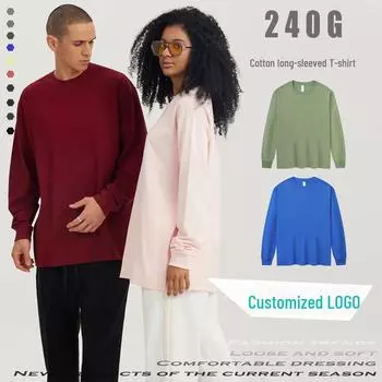 Футболка унисекс с длинным рукавом в студенческом стиле из хлопка, 240 г, свободный крой, круглый вырез, с напечатанным логотипом L
