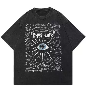 Футболка унисекс с графическим рисунком 2024 года, уличная одежда, двусторонние глаза S чёрный