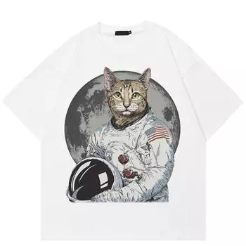 Футболка унисекс с изображением американского астронавта и кота