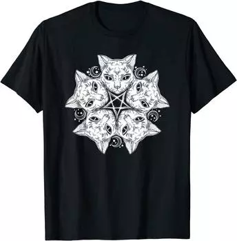 Футболка унисекс с изображением пентаграммы «Сатанинский котенок» Withcraft Goth S