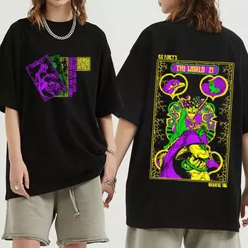 Футболка унисекс с изображением японского аниме Jojo Bizarre Adventure The World, футболки с рисунком манги для мужчин и женщин, модная свободная повседневная футболка S чёрный