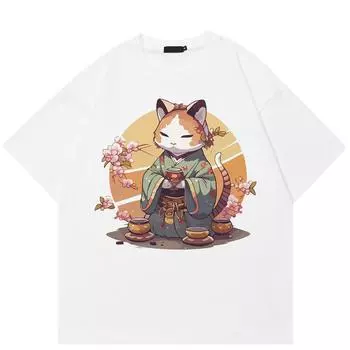 Футболка унисекс с изображением японского арт-кота