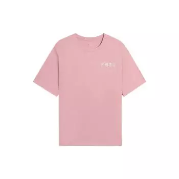 Футболка унисекс с коротким рукавом и круглой горловиной Li Ning Vital Essential с вышивкой китайских иероглифов, однотонная, нежно-розовая AHSSB43-2 L