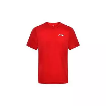 Футболка унисекс с коротким рукавом и круглым вырезом, с принтом логотипа серии Li Ning Badminton, цвет красный AHST347-5 M