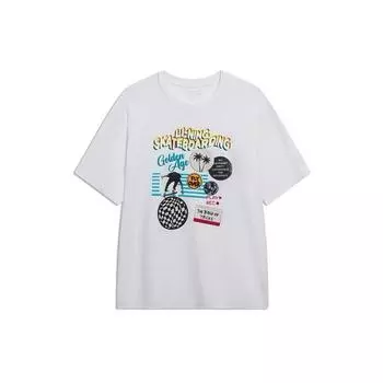 Футболка унисекс с коротким рукавом и круглым вырезом Li Ning Skateboard Series с буквенным принтом, стандартная белая AHST069-3 XL