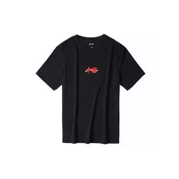 Футболка унисекс с коротким рукавом и круглым вырезом Li Ning Sports Lifestyle Series, однотонная, с принтом логотипа, черная, AHSS543-1 M
