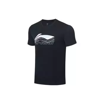 Футболка унисекс с коротким рукавом и круглым вырезом с принтом серии Li Ning Badminton, черная, AHST349-2 S